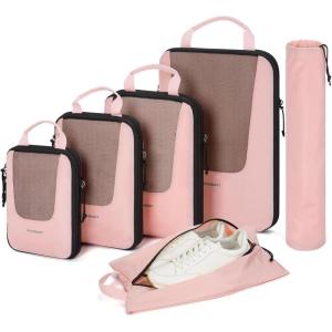 image:imageBAGSMART Compression Packing Cubes for Travel 654set Lightweight Packing Organizers Summer Travel Essentials Suitcase Organizer Bags SetBBaby Pink