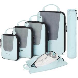 image:imageBAGSMART Compression Packing Cubes for Travel 654set Lightweight Packing Organizers Summer Travel Essentials Suitcase Organizer Bags SetCLight Blue