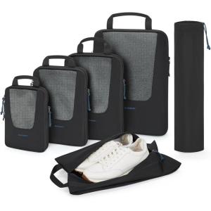 image:imageBAGSMART Compression Packing Cubes for Travel 654set Lightweight Packing Organizers Summer Travel Essentials Suitcase Organizer Bags SetDBlack