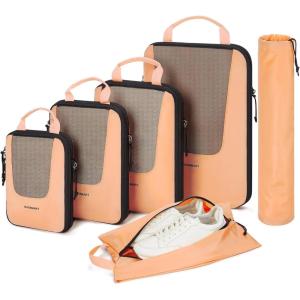 image:imageBAGSMART Compression Packing Cubes for Travel 654set Lightweight Packing Organizers Summer Travel Essentials Suitcase Organizer Bags SetLSunset Oranger
