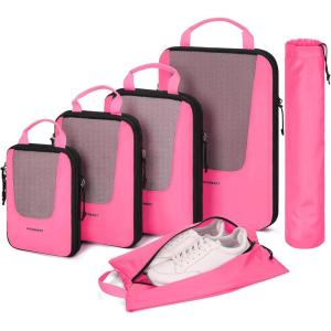 image:imageBAGSMART Compression Packing Cubes for Travel 654set Lightweight Packing Organizers Summer Travel Essentials Suitcase Organizer Bags SetMBarbie Powder