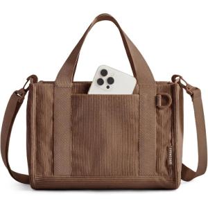 image:imageBAGSMART Corduroy Beach Tote Bag for Women TravelWork Small Crossbody Bag for TeacherNurse  12L fits 14 laptop 40oz tumbler holder 5L fits Kindle w zipper pockets For work travel mothers day giftsDark Brown