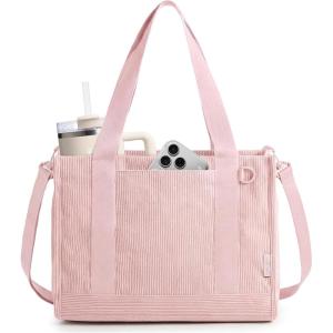 image:imageBAGSMART Corduroy Beach Tote Bag for Women TravelWork Small Crossbody Bag for TeacherNurse  12L fits 14 laptop 40oz tumbler holder 5L fits Kindle w zipper pockets For work travel mothers day giftsCandy Pink