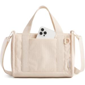 image:imageBAGSMART Corduroy Beach Tote Bag for Women TravelWork Small Crossbody Bag for TeacherNurse  12L fits 14 laptop 40oz tumbler holder 5L fits Kindle w zipper pockets For work travel mothers day giftsBeige