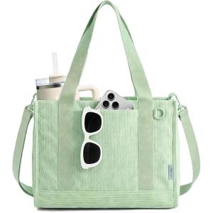 image:imageBAGSMART Corduroy Beach Tote Bag for Women TravelWork Small Crossbody Bag for TeacherNurse  12L fits 14 laptop 40oz tumbler holder 5L fits Kindle w zipper pockets For work travel mothers day gifts01spring Green