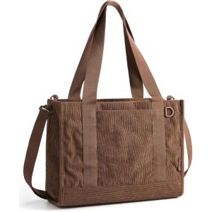 image:imageBAGSMART Corduroy Beach Tote Bag for Women TravelWork Small Crossbody Bag for TeacherNurse  12L fits 14 laptop 40oz tumbler holder 5L fits Kindle w zipper pockets For work travel mothers day giftsMocha Brown