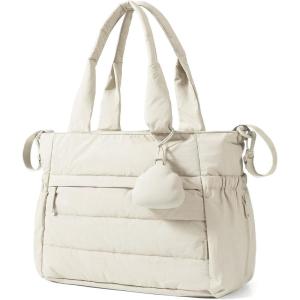 image:imageBAGSMART Diaper Bag Tote Hospital Bag for Labor Delivery Puffy Maternity Travel Diaper Tote Baby Bag with Pacifier CaseLight Beige