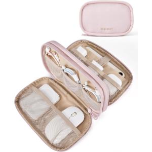 image:imageBAGSMART Electronics Organizer Travel Case Cord Organizer for Women Travel Cable Bag BeigeADouble Layer Pink