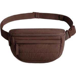 image:imageBAGSMART Fanny Packs for Women Cross Body Lightweight Puffy Belt Bag with Multi Pockets Quilted Purse for Traveling Hiking BlackCoffee Brown