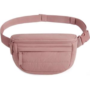image:imageBAGSMART Fanny Packs for Women Cross Body Lightweight Puffy Belt Bag with Multi Pockets Quilted Purse for Traveling Hiking BlackDark Pink