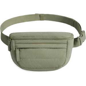image:imageBAGSMART Fanny Packs for Women Cross Body Lightweight Puffy Belt Bag with Multi Pockets Quilted Purse for Traveling Hiking BlackForest Green