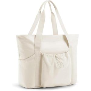image:imageBAGSMART Foldable Tote Bag with Drawstring Bag Tote Bag Shoulder Bag Top Handle Handbag for Travel Work Beach GymBeige 1