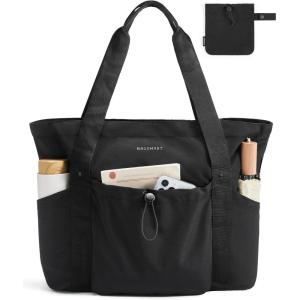 image:imageBAGSMART Foldable Tote Bag with Drawstring Bag Tote Bag Shoulder Bag Top Handle Handbag for Travel Work Beach GymFoldableblack