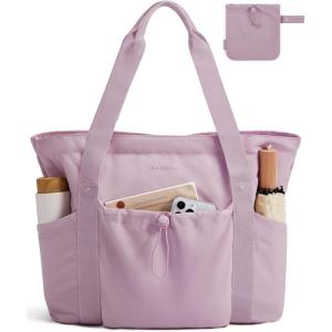image:imageBAGSMART Foldable Tote Bag with Drawstring Bag Tote Bag Shoulder Bag Top Handle Handbag for Travel Work Beach GymPurple