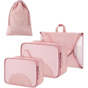 image:imageBAGSMART Garment Folder Packing Cubes for Travel 4 Set Lightweight Travel Cubes for Wrinkle Free Durable Suitcase Organizers Bag Set for Travel Essentials Baby PinkBaby Pink
