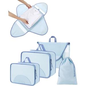 image:imageBAGSMART Garment Folder Packing Cubes for Travel 4 Set Lightweight Travel Cubes for Wrinkle Free Durable Suitcase Organizers Bag Set for Travel Essentials Baby PinkSky Blue