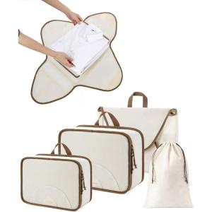 image:imageBAGSMART Garment Folder Packing Cubes for Travel 4 Set Lightweight Travel Cubes for Wrinkle Free Durable Suitcase Organizers Bag Set for Travel Essentials Baby PinkWhite Opal