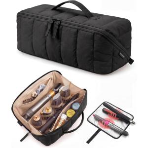 image:imageBAGSMART Hair Tool Organizer Travel Bag Compatible with Dyson Airwrap Shark Hair Dryer Wideopen Accessories Organizer with Heat Resistant Mat Makeup Bag for Dyson Attachments Curling Iron BrownBlack