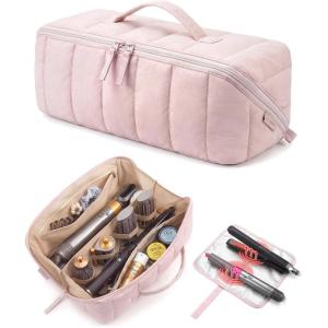 image:imageBAGSMART Hair Tool Organizer Travel Bag Compatible with Dyson Airwrap Shark Hair Dryer Wideopen Accessories Organizer with Heat Resistant Mat Makeup Bag for Dyson Attachments Curling Iron BrownBaby Pink