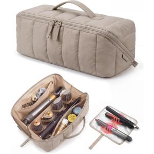 image:imageBAGSMART Hair Tool Organizer Travel Bag Compatible with Dyson Airwrap Shark Hair Dryer Wideopen Accessories Organizer with Heat Resistant Mat Makeup Bag for Dyson Attachments Curling Iron BrownBrown