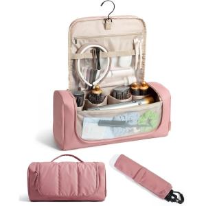 image:imageBAGSMART Hair Tool Organizer Travel Bag Compatible with Dyson AirwrapShark Hair Dryer Wideopen Dyson Case with Heat Resistant Mat Metal Hanging Hook for Long Barrel Straighteners Curling IronDark Pink
