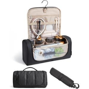 image:imageBAGSMART Hair Tool Organizer Travel Bag Compatible with Dyson AirwrapShark Hair Dryer Wideopen Dyson Case with Heat Resistant Mat Metal Hanging Hook for Long Barrel Straighteners Curling IronBlack