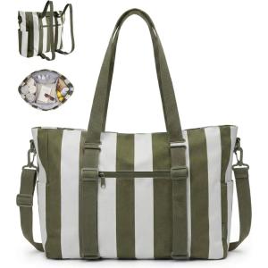 image:imageBAGSMART Large Beach Bag for Women Oversize Tote Bag for TravelSwim PoolSummer  3Ways to Carry Cruise Essentials Family Picnic Extralarge mom bag Sandproof zip open Mothers day giftsForest Green Stripe