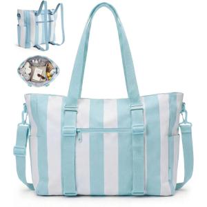 image:imageBAGSMART Large Beach Bag for Women Oversize Tote Bag for TravelSwim PoolSummer  3Ways to Carry Cruise Essentials Family Picnic Extralarge mom bag Sandproof zip open Mothers day giftsSky Blue Stripe