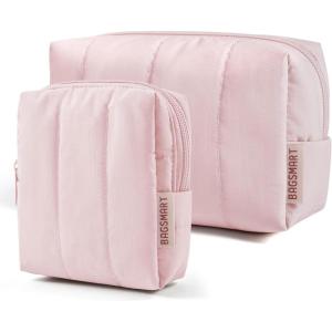 image:imageBAGSMART Makeup Bag Duo Set Puffy Padded Travel Cosmetic Organizer with Slipin Pockets Large Toiletry Bag amp Small Purse Pouch Travel Essentials for Women Black12Baby Pink