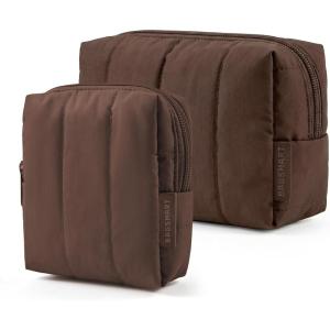 image:imageBAGSMART Makeup Bag Duo Set Puffy Padded Travel Cosmetic Organizer with Slipin Pockets Large Toiletry Bag amp Small Purse Pouch Travel Essentials for Women Black16Chocolate