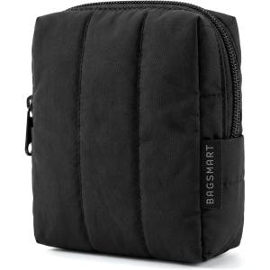 image:imageBAGSMART Makeup Bag Duo Set Puffy Padded Travel Cosmetic Organizer with Slipin Pockets Large Toiletry Bag amp Small Purse Pouch Travel Essentials for Women Black02Black