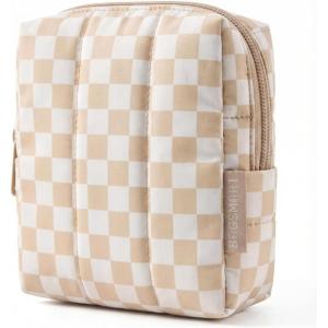 image:imageBAGSMART Makeup Bag Duo Set Puffy Padded Travel Cosmetic Organizer with Slipin Pockets Large Toiletry Bag amp Small Purse Pouch Travel Essentials for Women Black09Checkered Khaki