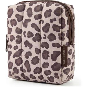 image:imageBAGSMART Makeup Bag Duo Set Puffy Padded Travel Cosmetic Organizer with Slipin Pockets Large Toiletry Bag amp Small Purse Pouch Travel Essentials for Women Black08Leopard