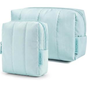 image:imageBAGSMART Makeup Bag Duo Set Puffy Padded Travel Cosmetic Organizer with Slipin Pockets Large Toiletry Bag amp Small Purse Pouch Travel Essentials for Women Black15Blue