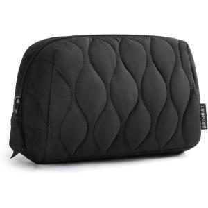 image:imageBAGSMART Makeup Bag Travel Cosmetic Bag Puffy Padded Make Up Bag for Women Makeup Organizer Case Wideopen Pouch Purse Travel Essentials Toiletries Accessories Brushes PinkBBlack
