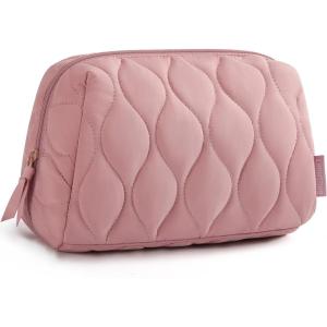 image:imageBAGSMART Makeup Bag Travel Cosmetic Bag Puffy Padded Make Up Bag for Women Makeup Organizer Case Wideopen Pouch Purse Travel Essentials Toiletries Accessories Brushes PinkCDark Pink