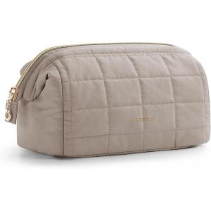 image:imageBAGSMART Makeup Bag Travel Toiletry Bag Puffy Padded Make Up Bags for Women Makeup Organizer Case Wideopen Pouch Purse Travel Essentials Toiletries Accessories Brushes Pink09Camel