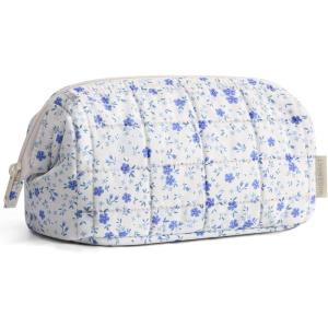 image:imageBAGSMART Makeup Bag Travel Toiletry Bag Puffy Padded Make Up Bags for Women Makeup Organizer Case Wideopen Pouch Purse Travel Essentials Toiletries Accessories Brushes Pink18Blue Ditsy Floral