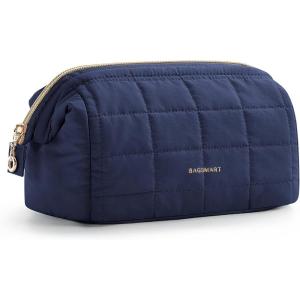 image:imageBAGSMART Makeup Bag Travel Toiletry Bag Puffy Padded Make Up Bags for Women Makeup Organizer Case Wideopen Pouch Purse Travel Essentials Toiletries Accessories Brushes Pink07Navy Blue