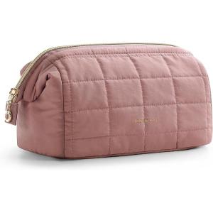 image:imageBAGSMART Makeup Bag Travel Toiletry Bag Puffy Padded Make Up Bags for Women Makeup Organizer Case Wideopen Pouch Purse Travel Essentials Toiletries Accessories Brushes Pink06Dark Pink