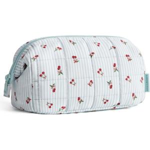 image:imageBAGSMART Makeup Bag Travel Toiletry Bag Puffy Padded Make Up Bags for Women Makeup Organizer Case Wideopen Pouch Purse Travel Essentials Toiletries Accessories Brushes Pink19Ditsy Cherry