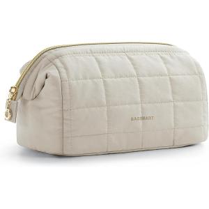 image:imageBAGSMART Makeup Bag Travel Toiletry Bag Puffy Padded Make Up Bags for Women Makeup Organizer Case Wideopen Pouch Purse Travel Essentials Toiletries Accessories Brushes Pink03Beige