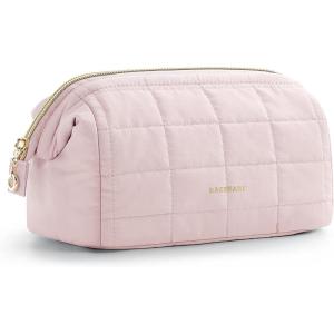 image:imageBAGSMART Makeup Bag Travel Toiletry Bag Puffy Padded Make Up Bags for Women Makeup Organizer Case Wideopen Pouch Purse Travel Essentials Toiletries Accessories Brushes Pink01Pink