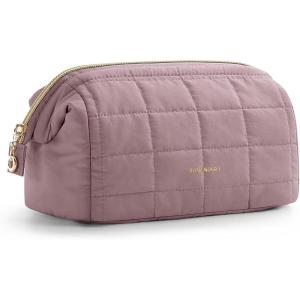 image:imageBAGSMART Makeup Bag Travel Toiletry Bag Puffy Padded Make Up Bags for Women Makeup Organizer Case Wideopen Pouch Purse Travel Essentials Toiletries Accessories Brushes Pink11Grayish Purple