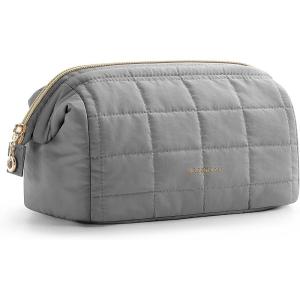 image:imageBAGSMART Makeup Bag Travel Toiletry Bag Puffy Padded Make Up Bags for Women Makeup Organizer Case Wideopen Pouch Purse Travel Essentials Toiletries Accessories Brushes Pink08Grey
