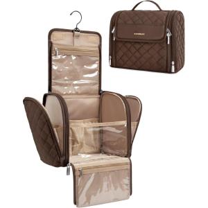 image:imageBAGSMART Makeup Bag for Women with Hanging Hook  Portable Cosmetic Case Large Capacity Door Room Essentials Travel Organizer for Full Sized Cosmetics and Toiletries BlackTan Brown