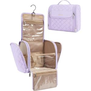 image:imageBAGSMART Makeup Bag for Women with Hanging Hook  Portable Cosmetic Case Large Capacity Door Room Essentials Travel Organizer for Full Sized Cosmetics and Toiletries BlackLavender Purple