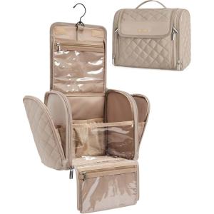 image:imageBAGSMART Makeup Bag for Women with Hanging Hook  Portable Cosmetic Case Large Capacity Door Room Essentials Travel Organizer for Full Sized Cosmetics and Toiletries BlackCamel