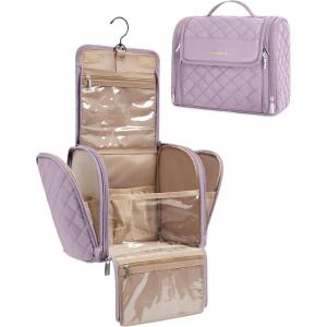 image:imageBAGSMART Makeup Bag for Women with Hanging Hook  Portable Cosmetic Case Large Capacity Door Room Essentials Travel Organizer for Full Sized Cosmetics and Toiletries BlackPurple