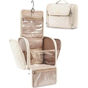 image:imageBAGSMART Makeup Bag for Women with Hanging Hook  Portable Cosmetic Case Large Capacity Door Room Essentials Travel Organizer for Full Sized Cosmetics and Toiletries BlackBeige